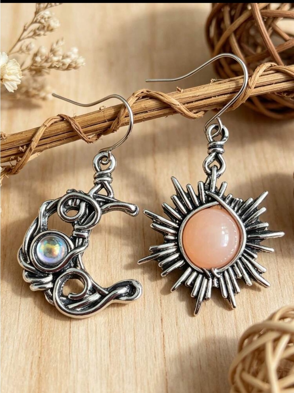 Silver Iridescent Sun and Moon Drop Earrings NEW 🏷️